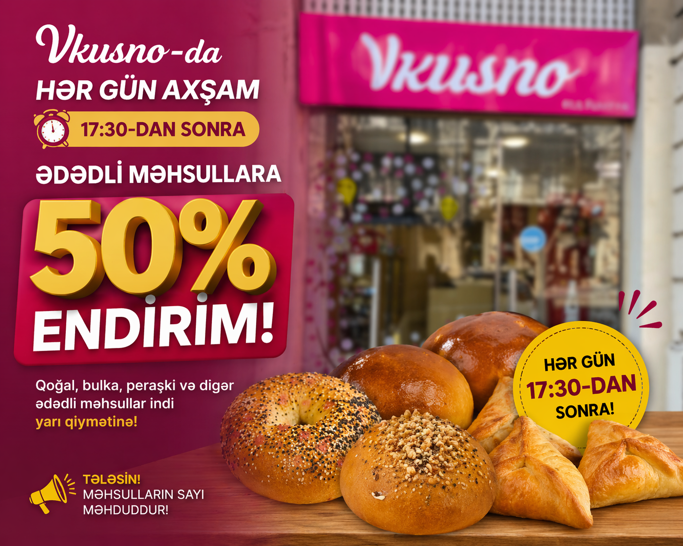 Vkusno-da hər gün axşam 50% endirim başladı!